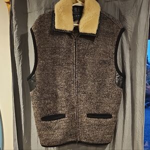 Tundra Brown Knit Vest with Sheep Wool Collar